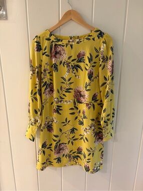 LOFT Yellow Floral Long-Sleeve Shift Dress